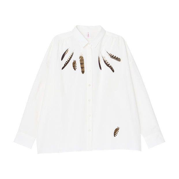 Wide shirt／Hawk Feathers (White)