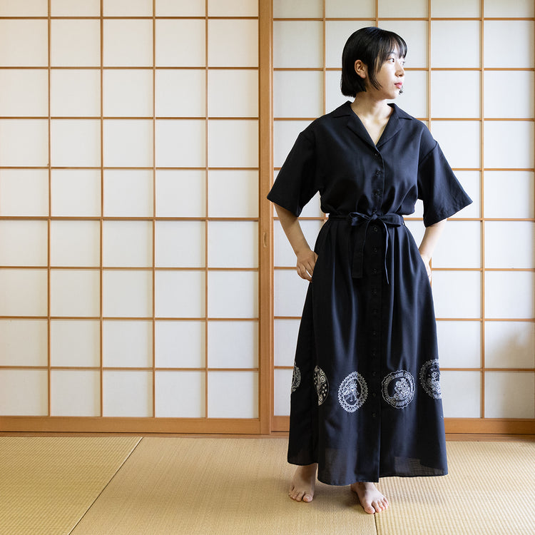 Short-sleeve Shirt Dress／Yokai (Black) – KYO-TO-TO