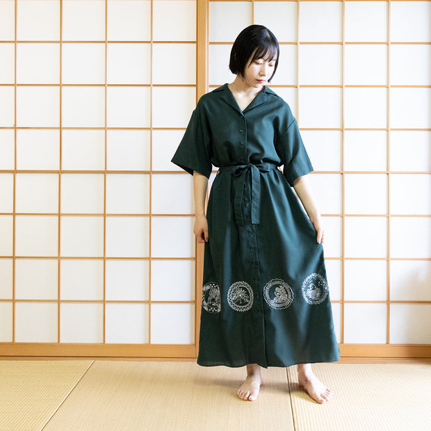 Short-sleeve Shirt Dress／Yokai (Green)