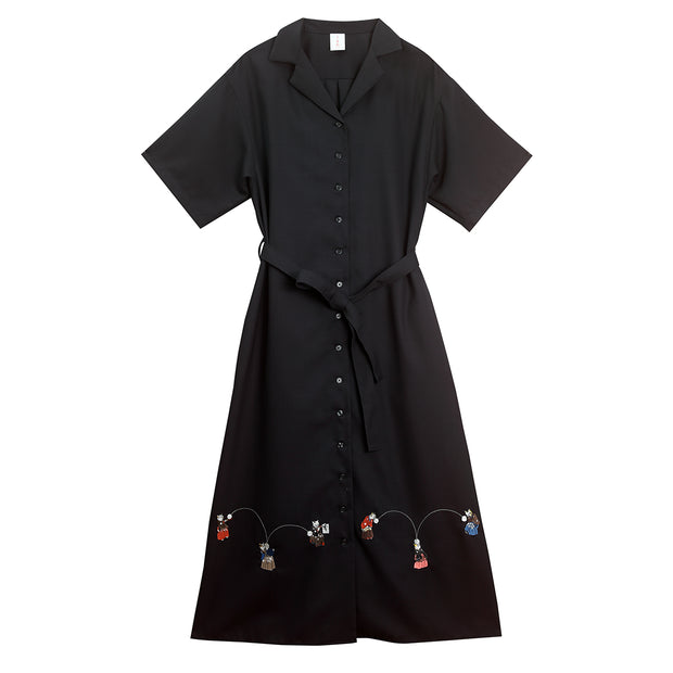 Short-sleeve Shirt Dress／	Cats & Ball (Black)