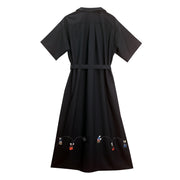 Short-sleeve Shirt Dress／	Cats & Ball (Black)