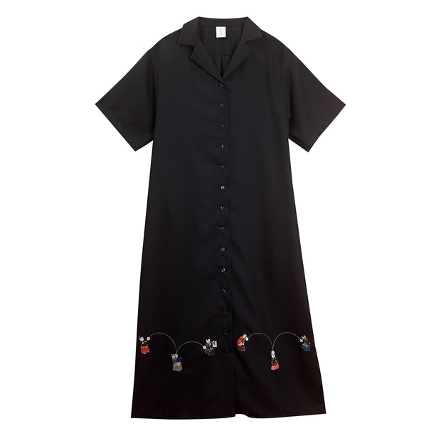 Short-sleeve Shirt Dress／	Cats & Ball (Black)