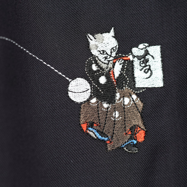 Short-sleeve Shirt Dress／	Cats & Ball (Black)