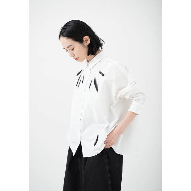 Wide shirt／Crow Feathers (White)