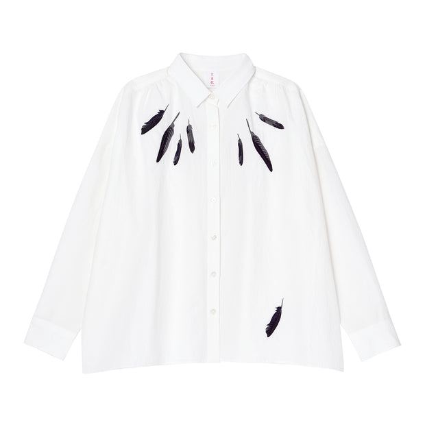 Wide shirt／Crow Feathers (White)