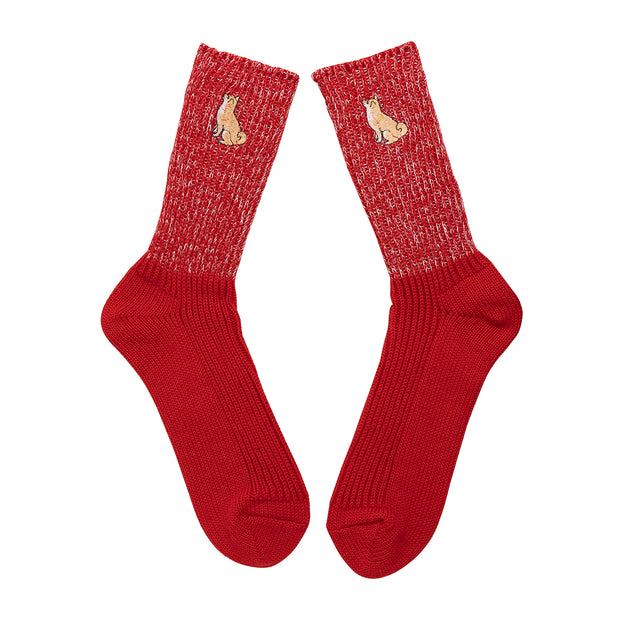 Cotton Slab Socks／Shiba Inu (Red)