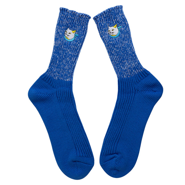 Cotton Slab Socks／"Tama" Calico Cat (Blue)
