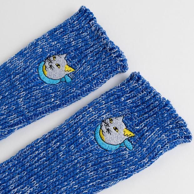 Cotton Slab Socks／"Tama" Calico Cat (Blue)