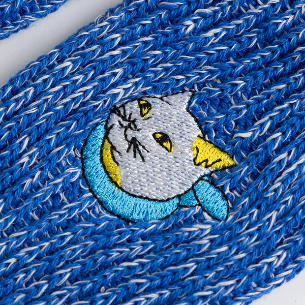 Cotton Slab Socks／"Tama" Calico Cat (Blue)