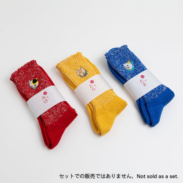 Cotton Slab Socks／"Tama" Calico Cat (Blue)