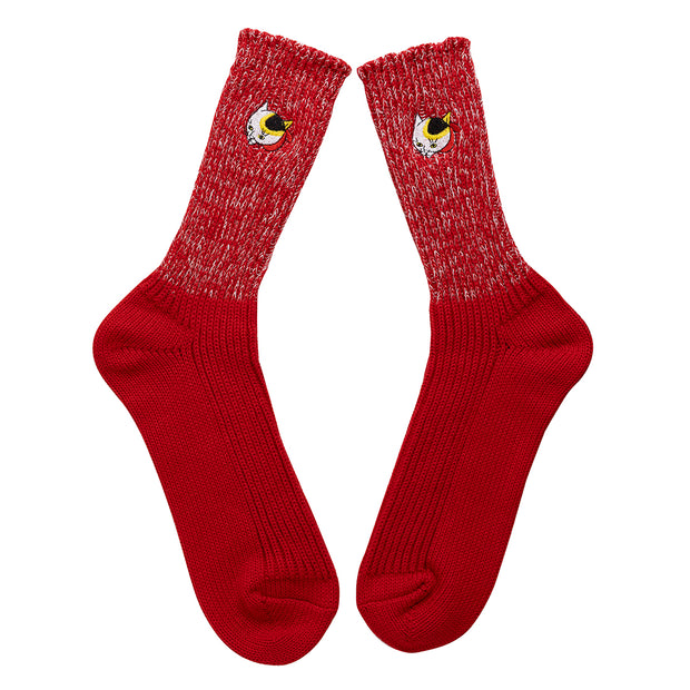 Cotton Slab Socks／"Mike" Japanese Bobtail (Red)