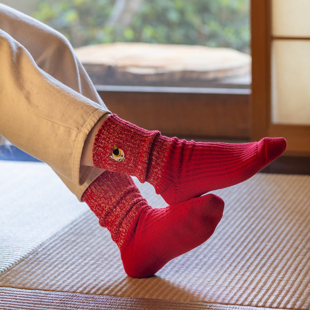 Cotton Slab Socks／"Mike" Japanese Bobtail (Red)