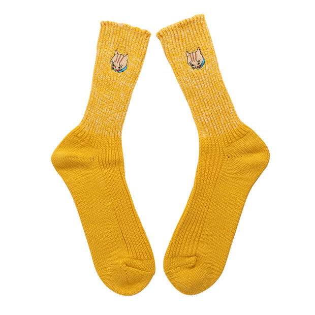 Cotton Slab Socks／"Tora" Tiger Cat (Yellow)