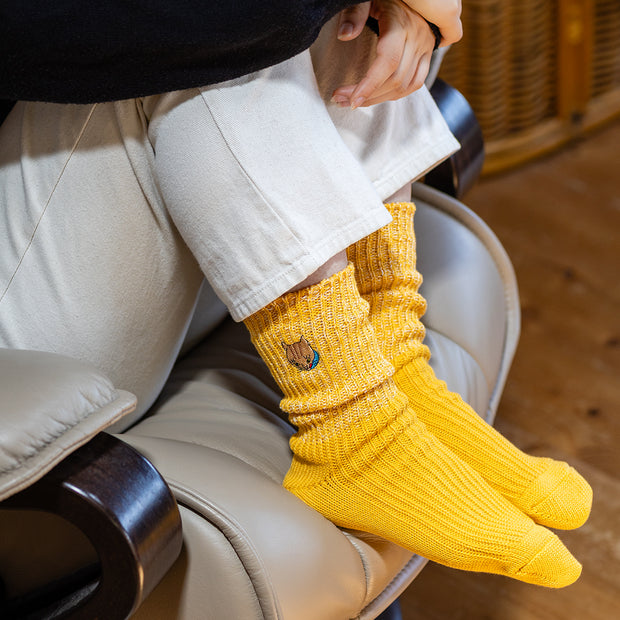 Cotton Slab Socks／"Tora" Tiger Cat (Yellow)