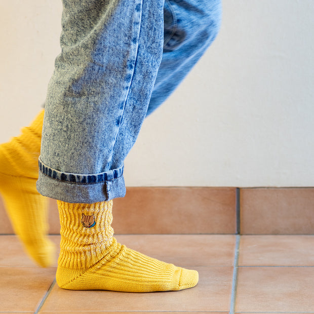 Cotton Slab Socks／"Tora" Tiger Cat (Yellow)