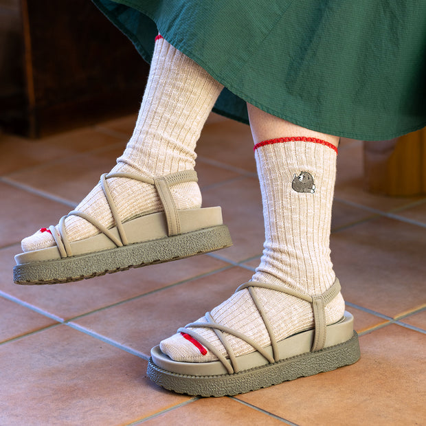 Cotton Slab Socks／Fuku (Beige)
