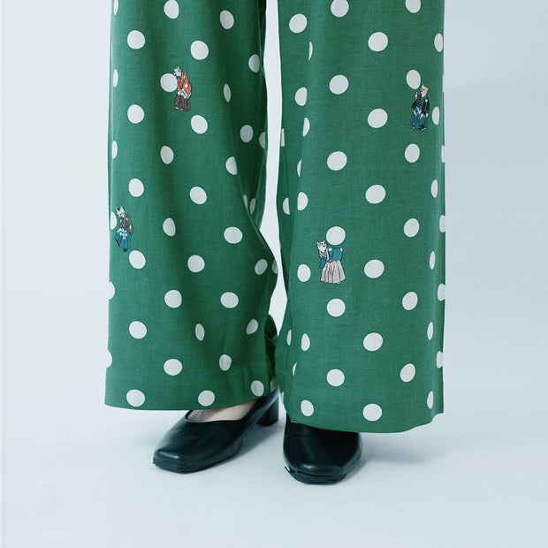 Loose-fit Pants／Cats & Ball (Green)