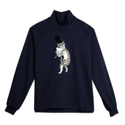 High-neck sweatshirt／Cat (Navy)