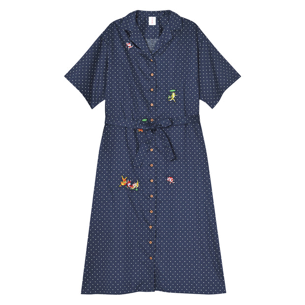 Short sleeve dot shirt dress／Goldfish (Navy)