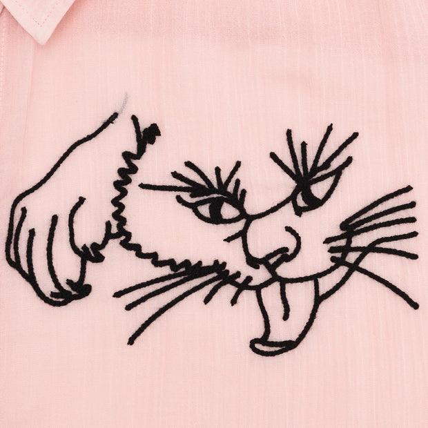 Wide Crepe Shirt／Goldfish & Cat (Peach)