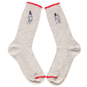 Cotton Slab Socks／Frog and Cat (Beige)