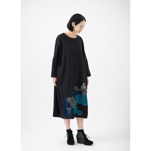 Dolman Sleeve Dress／Jomon Clay Figure (black)